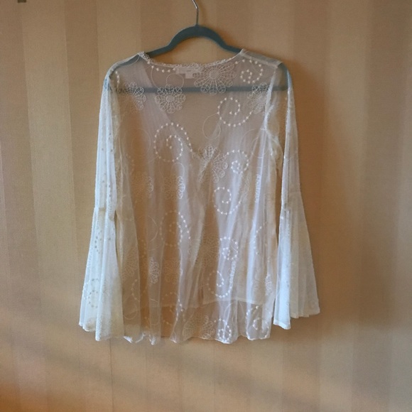 LOVE STITCH Sheer Lace Ivory Bell Sleeve Top - Picture 6 of 8